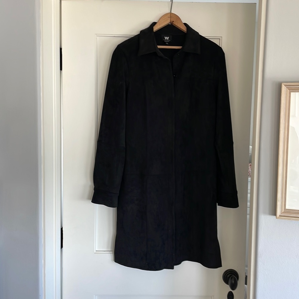Worth brand knee length faux suede jacket